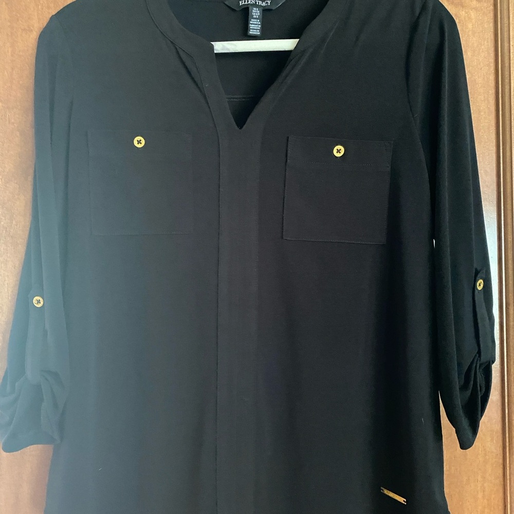 Ellen Tracy Black Tunic with Gold Accents